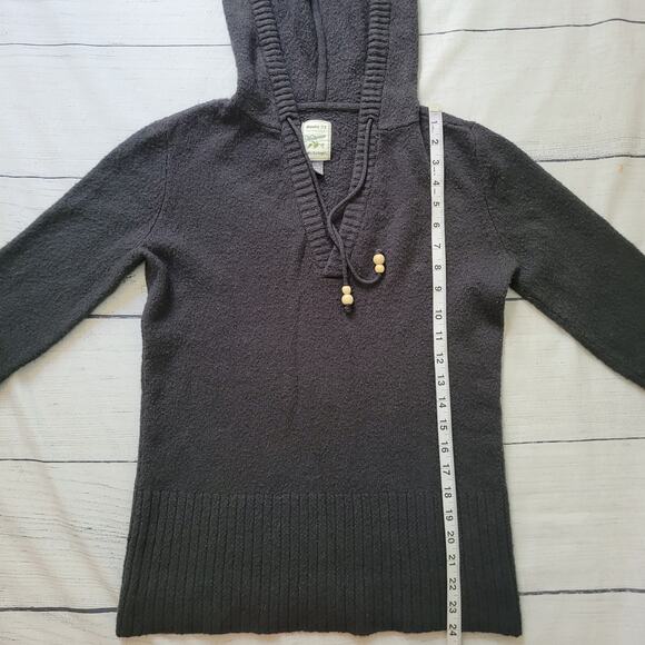 Roots 73 Size M Hooded V-Neck Knit Sweater Wood Bead Tie Drawstring Hem - Picture 5 of 10